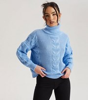 Urban Bliss Blue Cable Knit Roll Neck Jumper